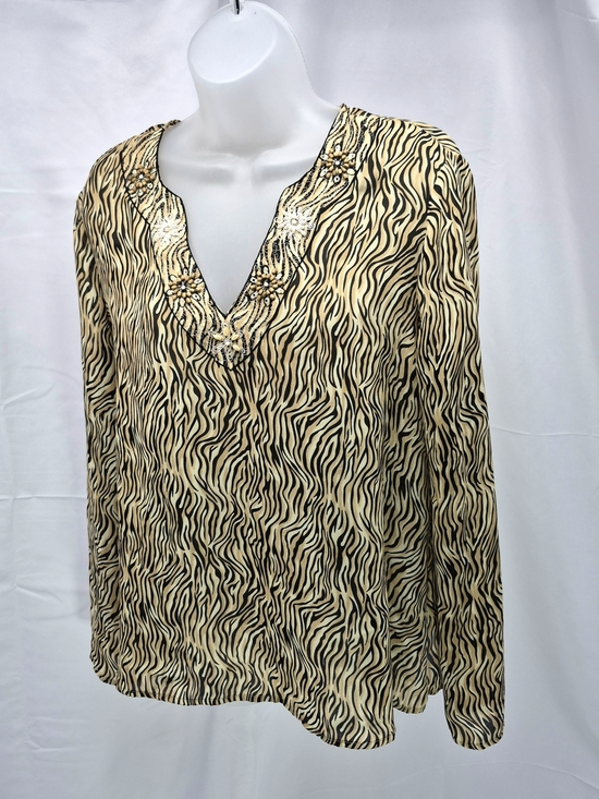 Cato Tops - NWOT Cato Zebra Tiger Print Beaded Embellished V-Neck Blouse Woman's L